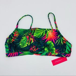 Juniors' Bralette Bikini Top Green Tropical Print